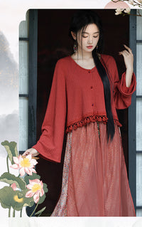 Elegant Ethnic Style Lace Cardigan With Sheer Skirt