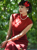 Elegant Red Cheongsam with Retro Design