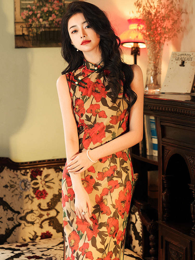 Elegant Floral Cheongsam Dress Timeless Beauty