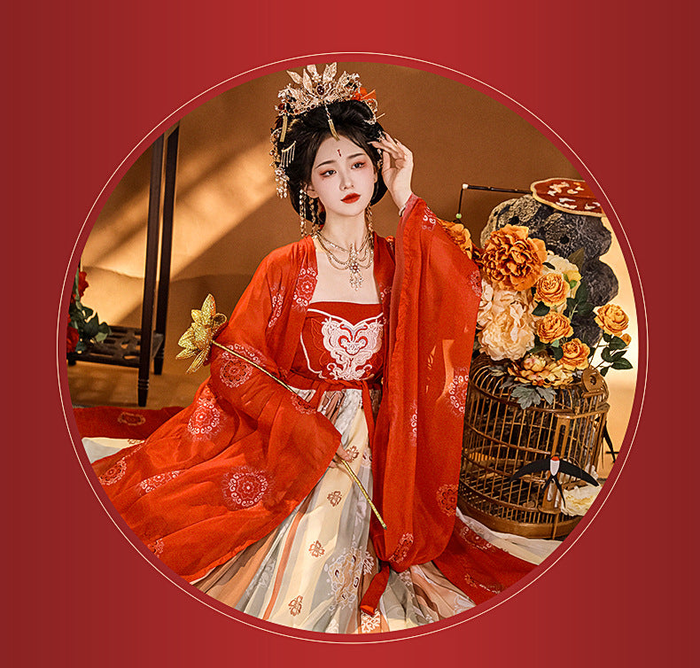 Elegant Red Traditional Hanfu Dress for Women Tang Dynasty