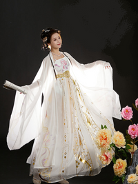 Tang Dynasty Hanfu Dress Elegant Golden Embroidered Flowing Gown