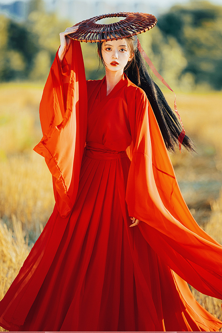 Weijin Red Hanfu Dress Ancient Chinese Dynasty Style Gown