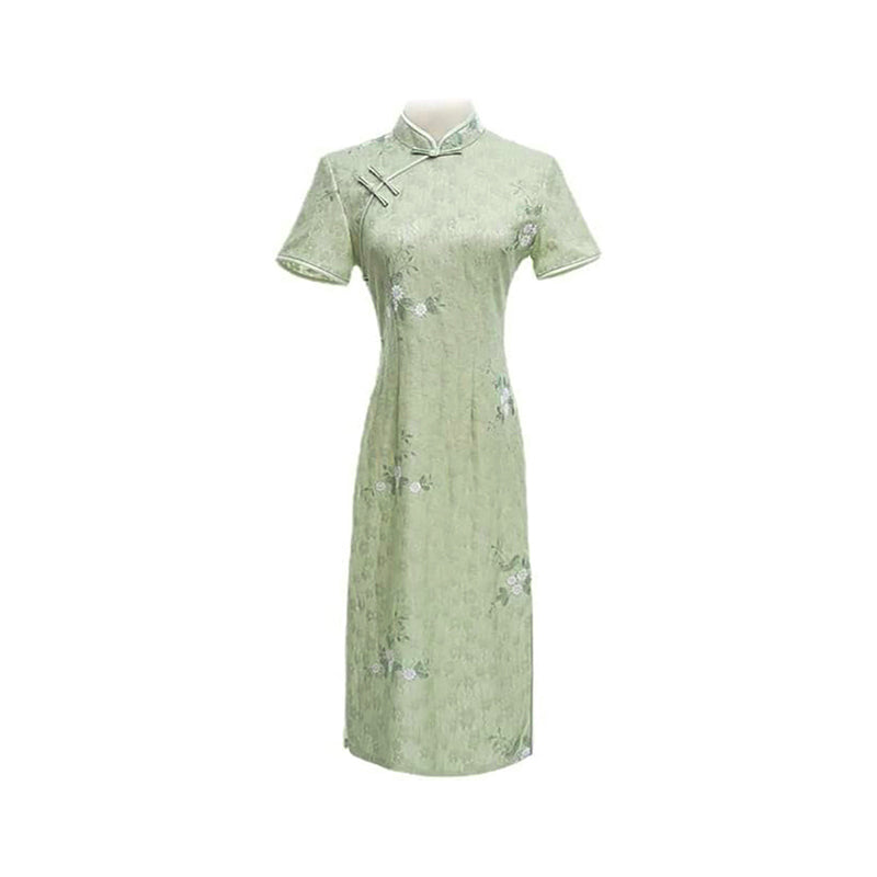 Women's Pastel Green Lace Modern Cheongsam Dress