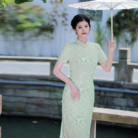 Women's Pastel Green Lace Modern Cheongsam Dress