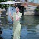 Women's Pastel Green Lace Modern Cheongsam Dress