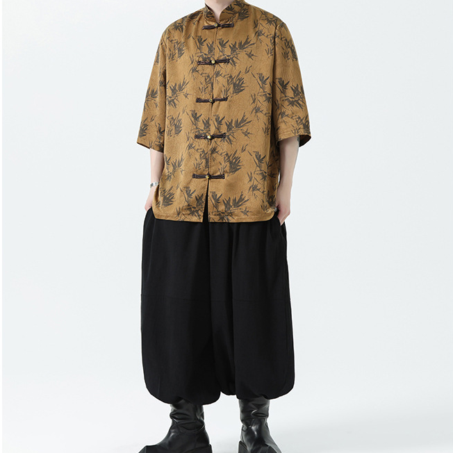 Men's Bamboo Pattern Shirt With Traditional Chinese Design