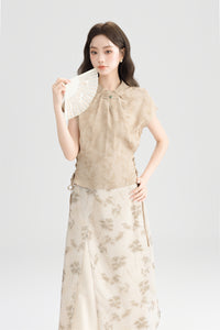 New Chinese Style short sleeve blouse and skirt set