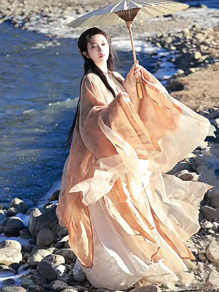 Elegant Beige Hanfu with Flowing Layers