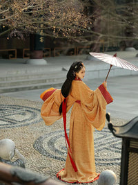 Elegant Traditional Embroidered Hanfu Dress with Golden Detailing