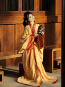 Elegant Traditional Embroidered Hanfu Dress with Golden Detailing