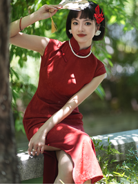 Elegant Red Cheongsam with Retro Design