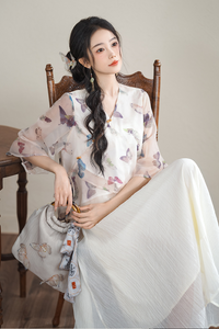 Butterfly Printed New Chinese Style Two-Piece Set