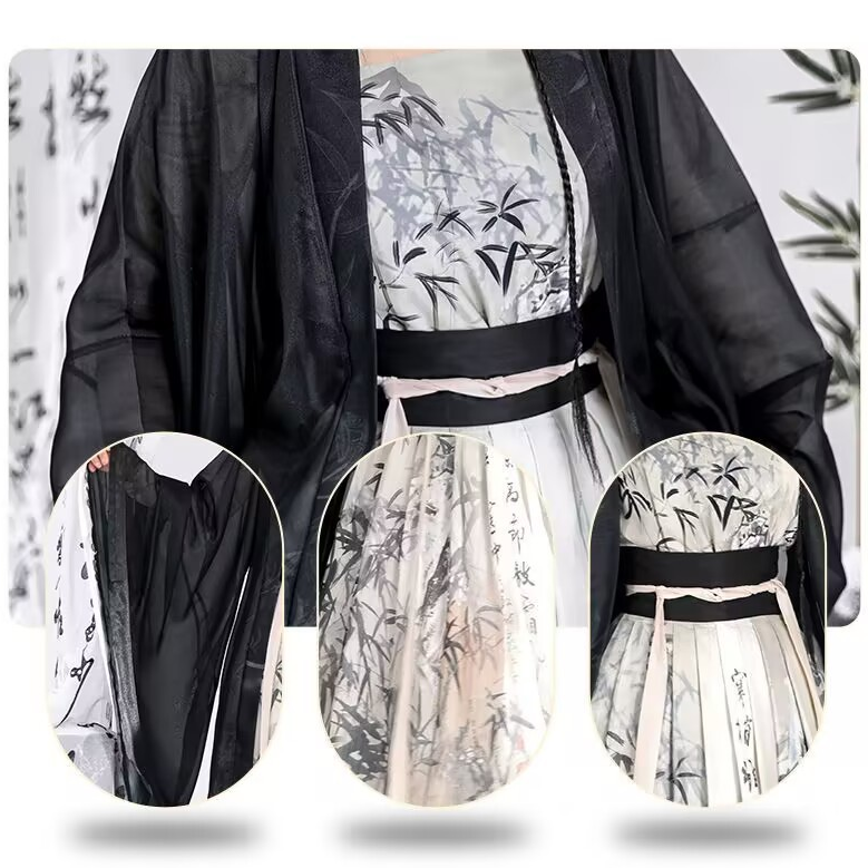 Weijin Black Bamboo Pattern Hanfu Dress Women’s Traditional Costume