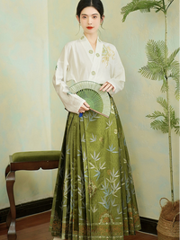 Elegant Bamboo Embroidered Hanfu Mamianqun Set for Women