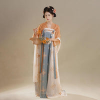 Tang Dynasty Orange And Blue Chinese Traditional Hanfu