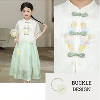 Girls' White and Green Hanfu Clothing Two-Piece Set