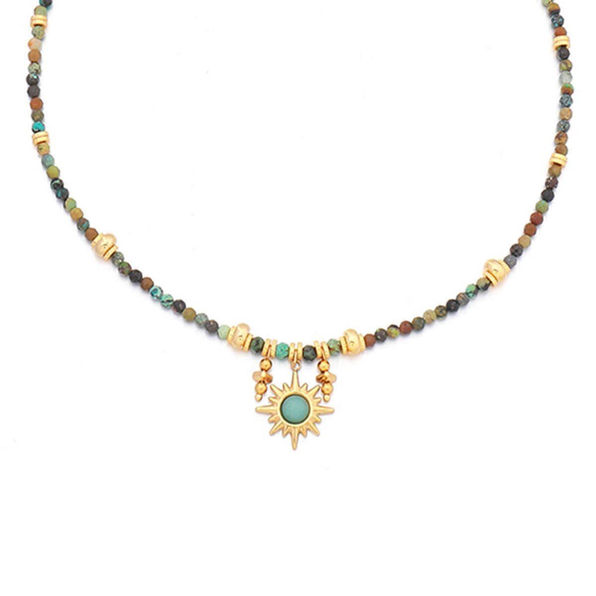 Vintage Colourful Beaded Necklace for Women with Turquoise Sun Pendant Fashion