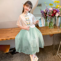 Girls Pink and Green Short Sleeve Hanfu Dress