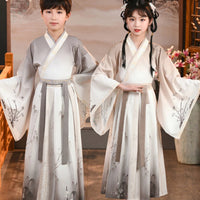 Girls' Ink-Printed Hanfu Dress