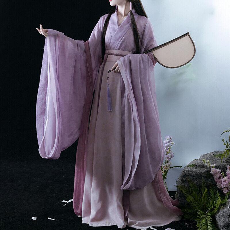 Chinese Traditional Hanfu Costume Woman Ancient Oriental Purple Dress Elegance