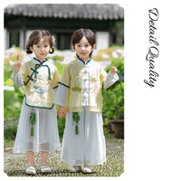 Girls' Traditional Embroidered Cotton Elegance Yellow Hanfu