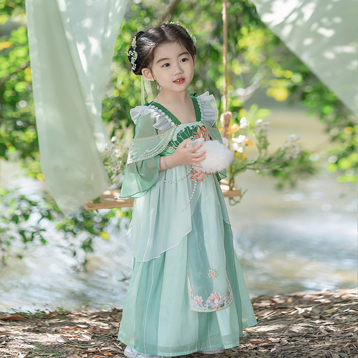 Girls Green Hanfu Dress Traditional Chinese Princess Costume