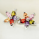 Colourful Petal Zircon Earrings Silver Ladies Wedding Party Christmas Gift