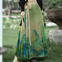 Women's Jiangshan Scenic Print Horsehair Skirt Set