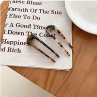 2Pcs U-Shape Hair Clips Stick Tortoise Shell Hairstyle Hair Pin Hair Accessories