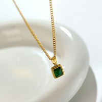 Emerald Green Crystal Necklace Gold Plated Pendant for Women Fashion Jewelry