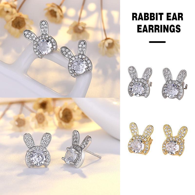 Rabbit Ear Crystal Stud Earrings