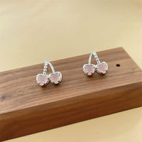 Cute Pink Cherry Heart Shaped Dangle Earrings Women Girls Romantic Fashion