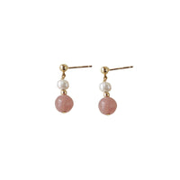 Elegant Strawberry Crystal Stud Earrings with Imitation Pearl Women Fashion