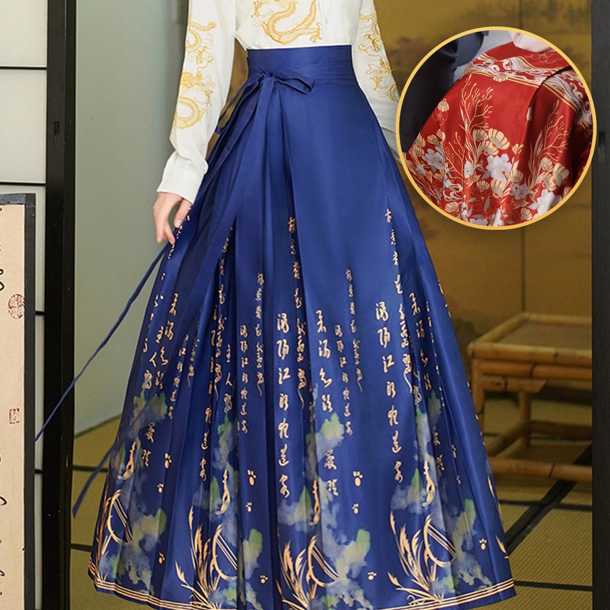 Chinese Horse Face Skirt Womens Long Hanfu Traditional Half Body Skirt