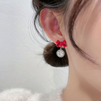 Christmas Red Bow Stud Earrings Festive Fashion Jewellery Women Girls Gift