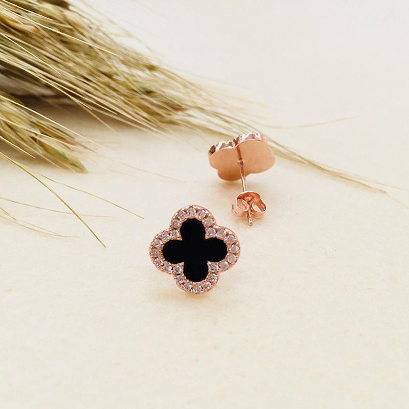 Lucky Clover Rhinestone Stud Earrings