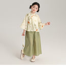 Girl's Bamboo Printing Green Two Pieces  Set