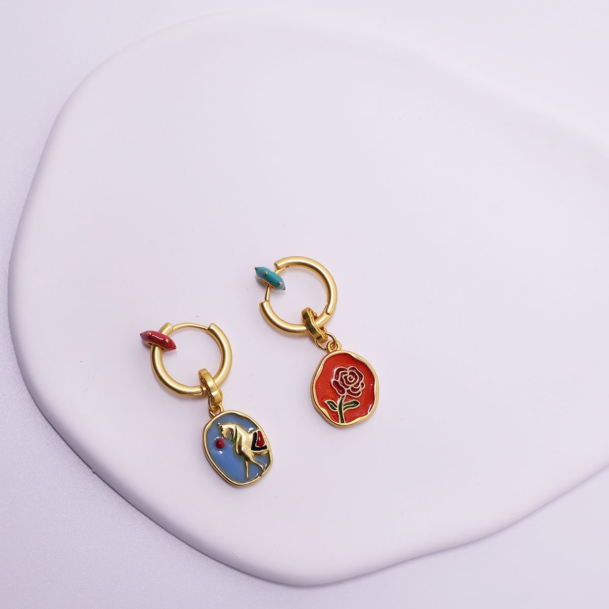 Chinese Retro Oil Drop Flower Earrings Luxury Double-sided Flower Fashion Girls