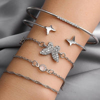 4 Stylish Hand Jewelry Diamond Set Butterfly Crescent Coin Open Set Bracelet