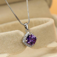 Fashion 925 Sterling Silver Stunning Square Cubic Zircon Pendant Necklace Chain