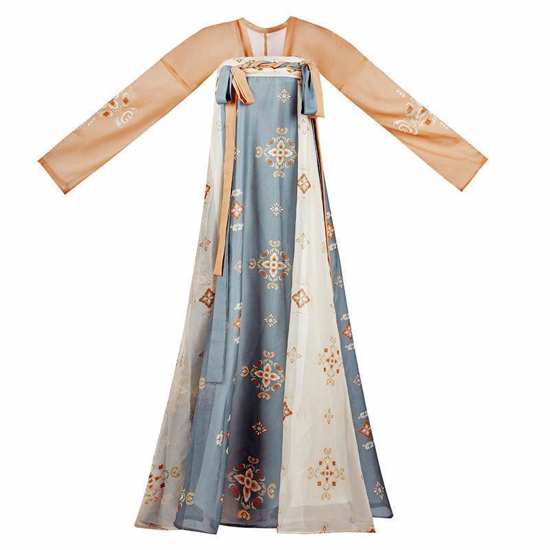 Tang Dynasty Orange And Blue Chinese Traditional Hanfu