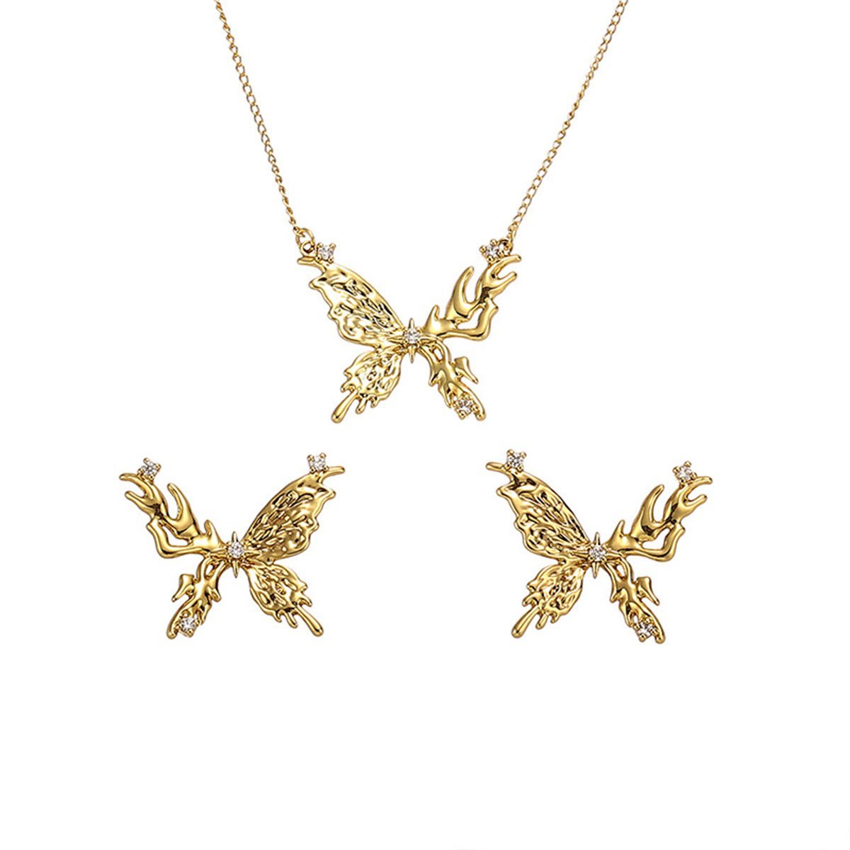 Elegant Vintage Butterfly Pendant Necklace and Earrings Set Stylish Jewelry Gift