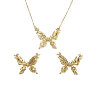 Elegant Vintage Butterfly Pendant Necklace and Earrings Set Stylish Jewelry Gift