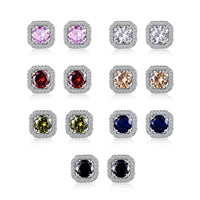 1 Pair Brilliant Square Cut Cubic Zirconia Stud Earrings Stainless Steel E135 7Clours