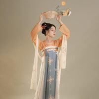 Tang Dynasty Orange And Blue Chinese Traditional Hanfu