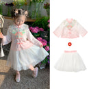 Pink and White Floral Girls Hanfu Two Piece Set