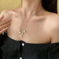 Hollow Imitation Pearl Fringe Multi Layer Necklace Fashion Jewellery Women