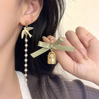 Bird Cage Asymmetrical Earrings Bow Long Fringe Dangle Jewelry for Women Fashion