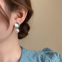 Elegant Smooth Metal Square Imitation Pearl Earrings Simple Jewelry for Women