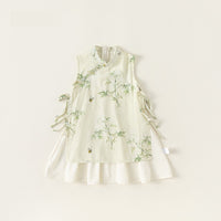 Beige Green Pink Floral Girls Hanfu Dress